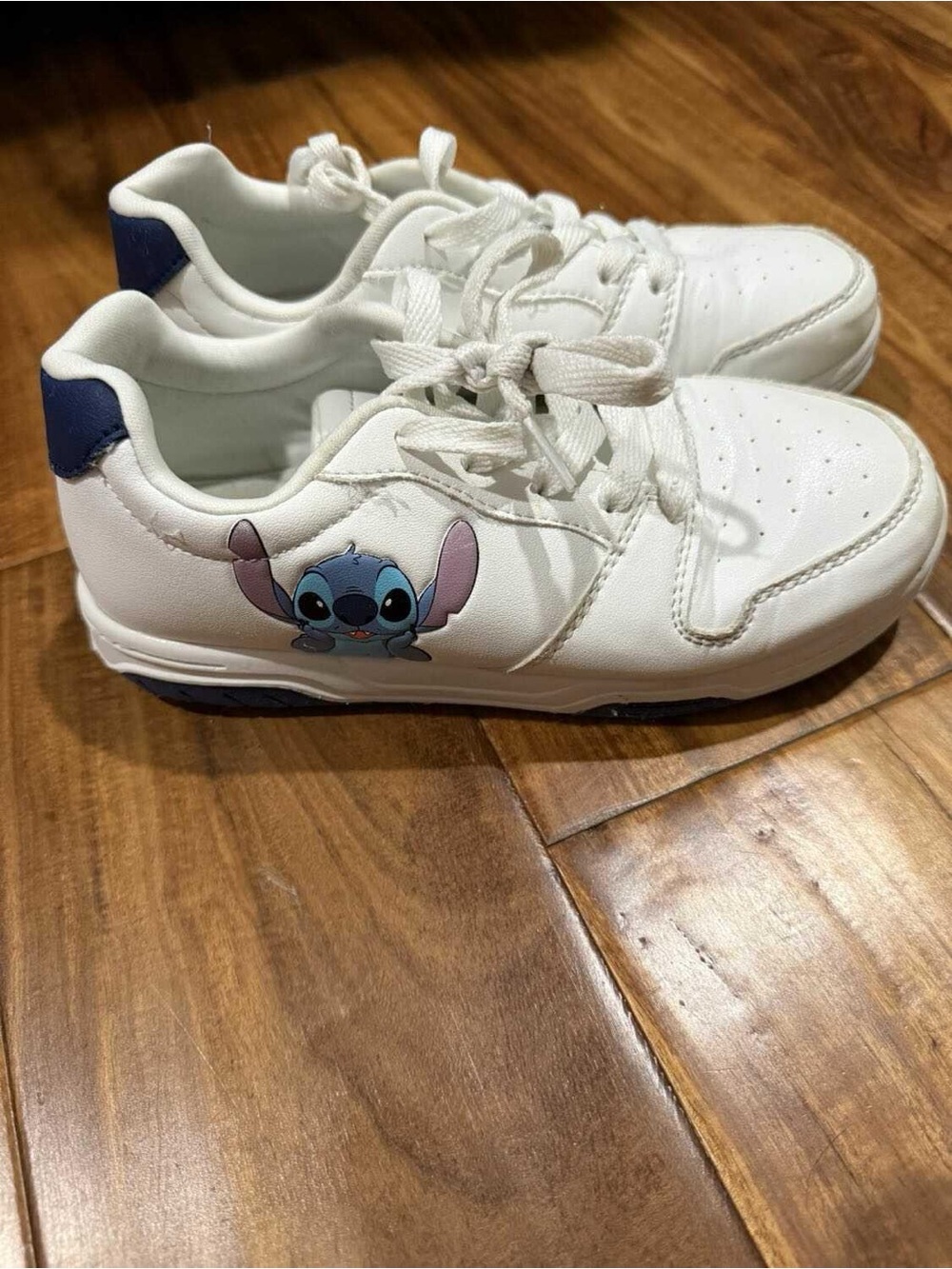 Disney White Kids Lace-Up Sneakers with Blue Stitch Graphic